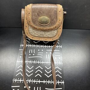 Womens Justin Western Brown Leather With Lace Crossbody Purse